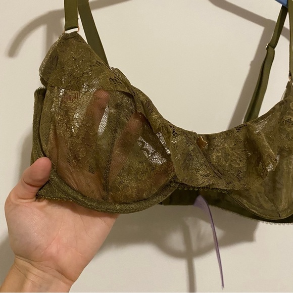 Savage x Fenty Dark Green Sheer Lace Bra 36DD - Picture 3 of 8